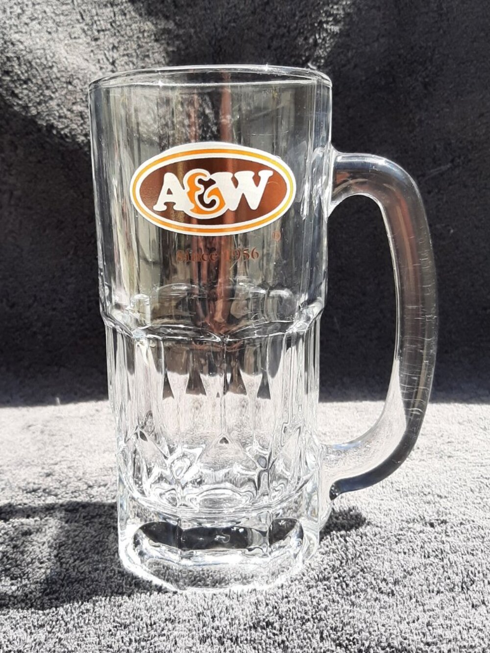 Vintage A&W Root Beer Mug Stein w Logo since 1956 Glass 7 Inch Tall 20oz Heavy